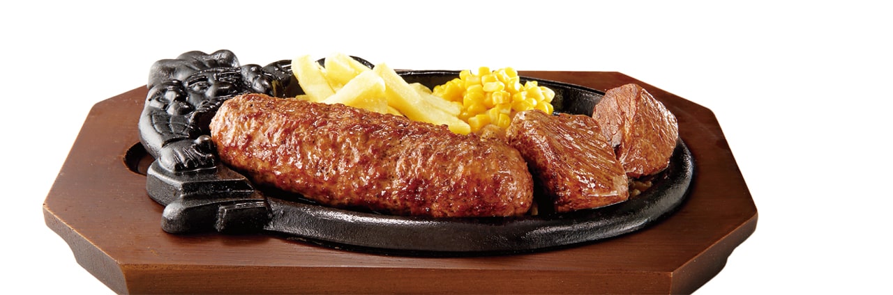 炭焼き超粗挽きビーフハンバーグとカットステーキランチ