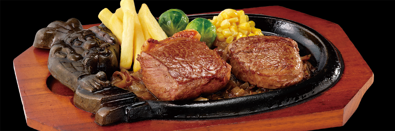 炭焼き超厚切り熟成サーロインステーキ&炭焼きやわらかハーフヒレステーキ