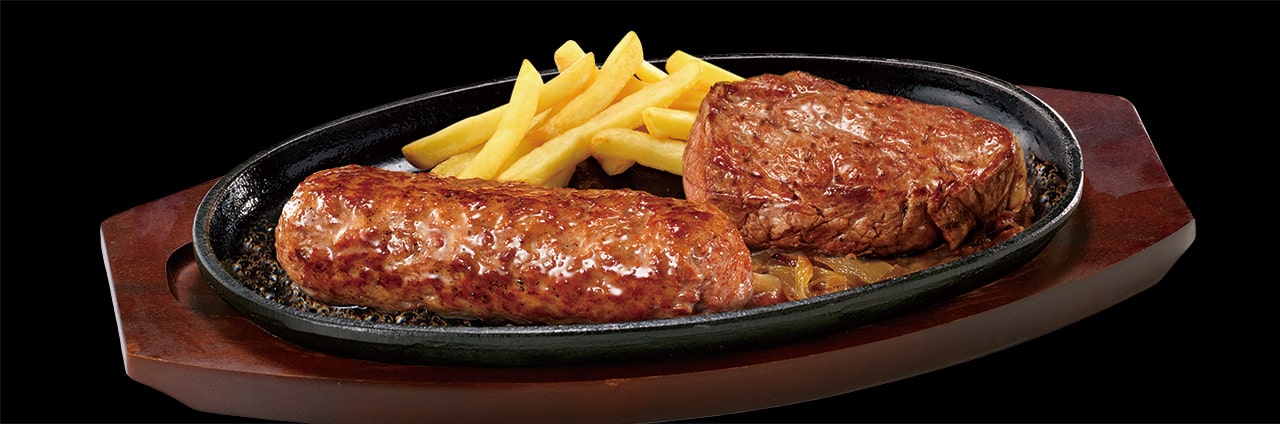 ブロンコおじさんのこだわり炭焼きがんこハンバーグ＆炭焼きサーロインステーキ