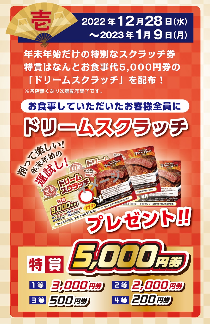 12月28日(水)より『初夢ご馳走キャンペーン』 NEWS ステーキ