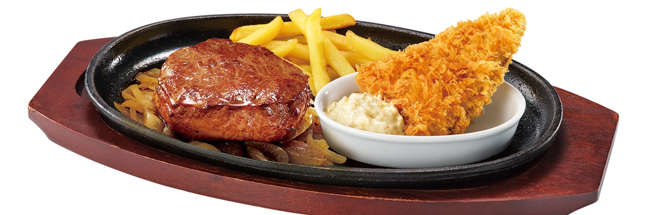炭焼きやわらかランチステーキ&肉厚とろあじフライランチ