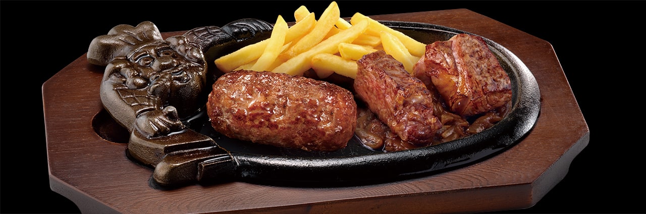 ブロンコおじさんのこだわり炭焼きがんこハンバーグ＆炭焼きUS産黒毛アンガスカットステーキ