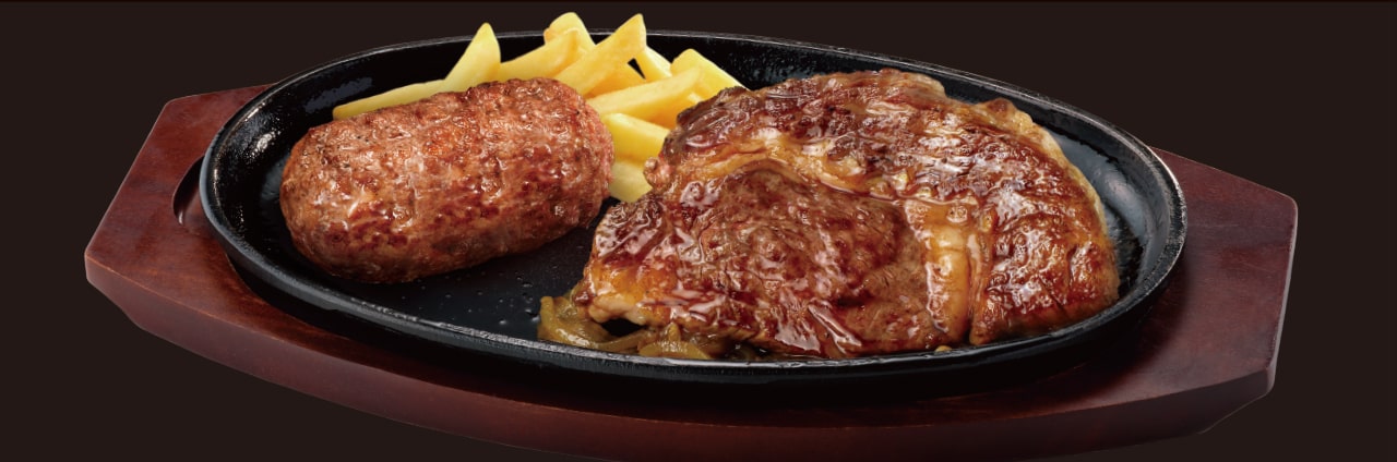ブロンコおじさんのこだわり炭焼きがんこハンバーグ&炭焼き国産リブロースステーキ